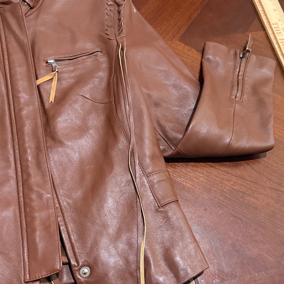 Vintage y2k Moda International Tan Leather Jacket western cowboy - Picture 5 of 12